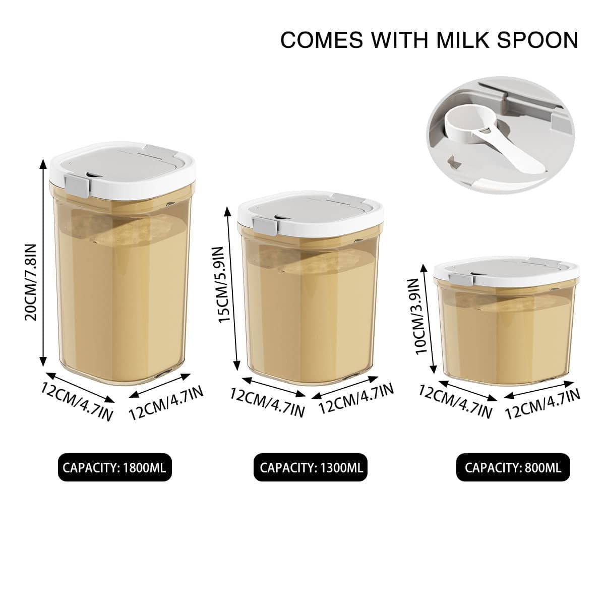 Sealed Milk Powder Storage Container with Spoon - 1300 ml, 12 x 12 x 15 cm - view 4