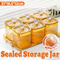 Sealed Pantry Storage Jars Set of 6 with Tray, Amber Tinted with Gold Lid Knobs