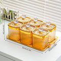 Sealed Pantry Storage Jars Set of 6 with Tray, Amber Tinted with Gold Lid Knobs - view 3