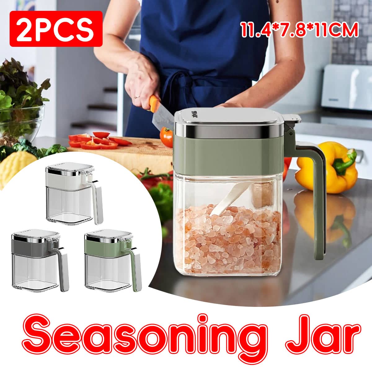 Seasoning Spice Jars with Airtight Lids, Set of 2 - Grey - view 2