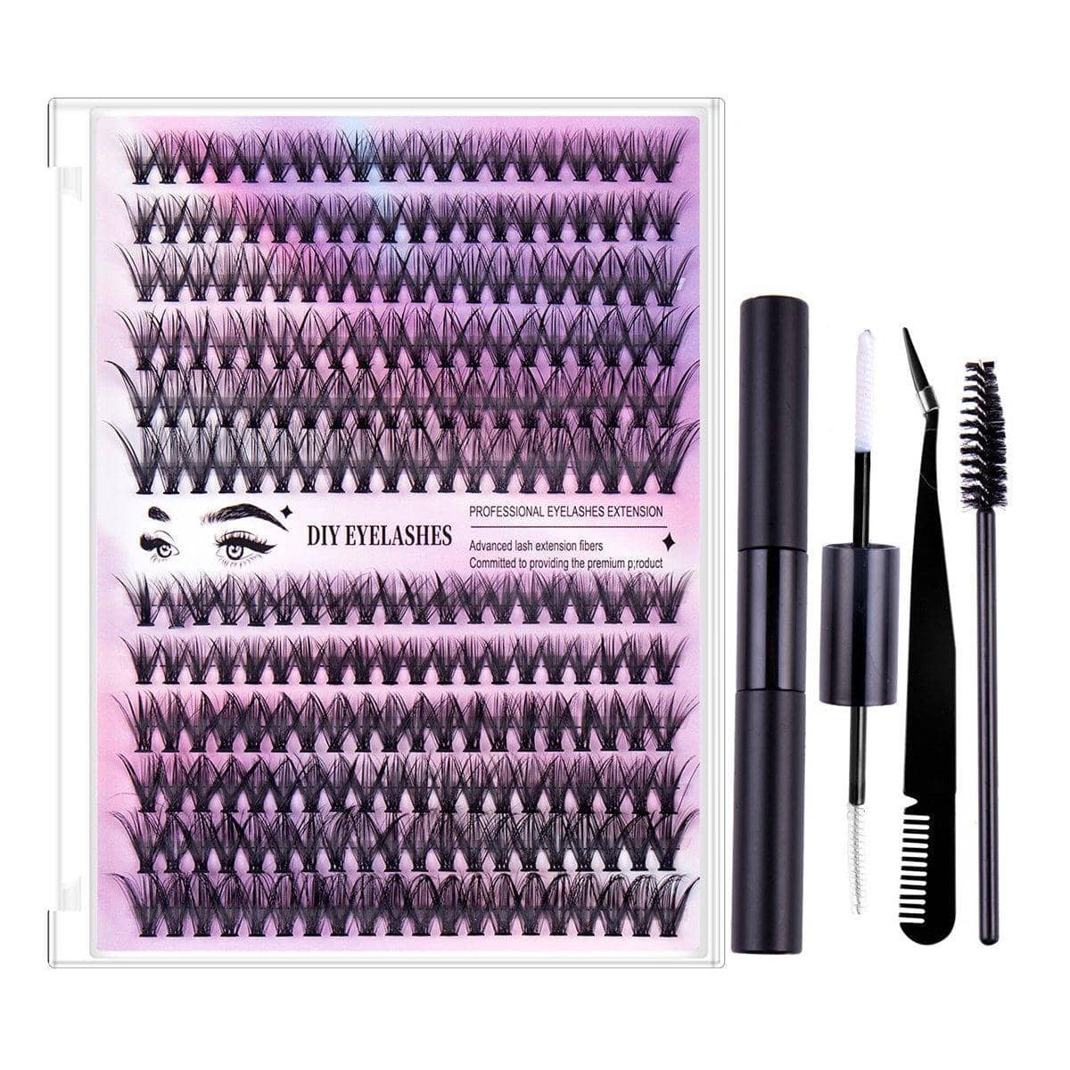 Sectional False Eyelashes Kit, 12 Rows - Black Set