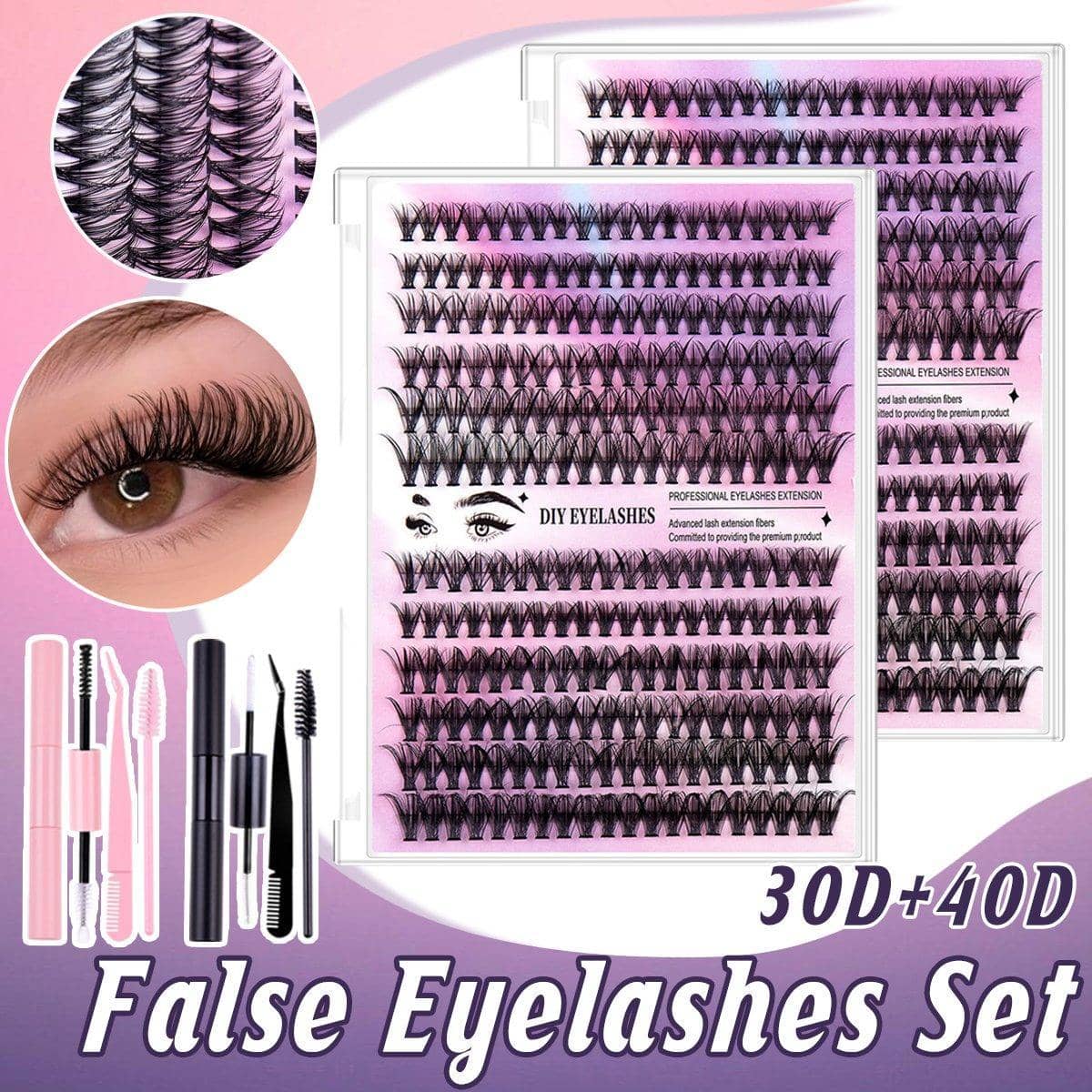 Sectional False Eyelashes Kit, 12 Rows - Black Set - view 2