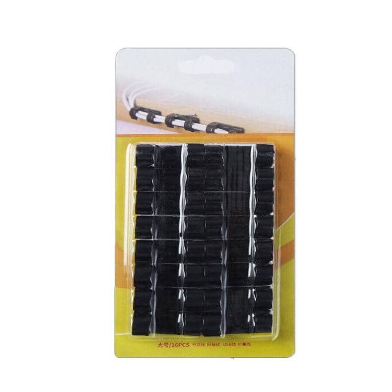 Self-Adhesive Cable Clips Cord Organiser - Large Size, Black, 16 Pieces