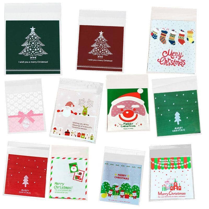 Self Adhesive Christmas Cellophane Treat Bags, Style 02 - Pack of 100 - view 3