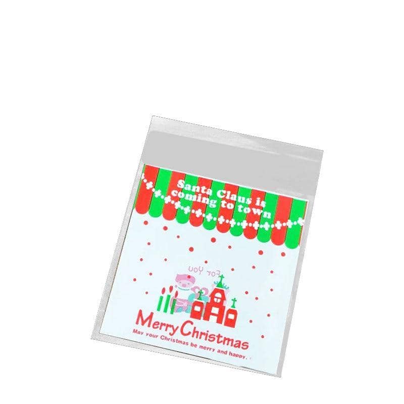 Self Adhesive Christmas Cellophane Treat Bags, Style 03 - Pack of 100