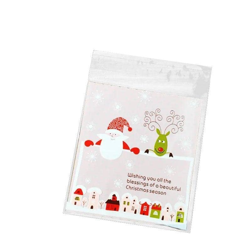 Self Adhesive Christmas Cellophane Treat Bags, Style 04 - Pack of 100