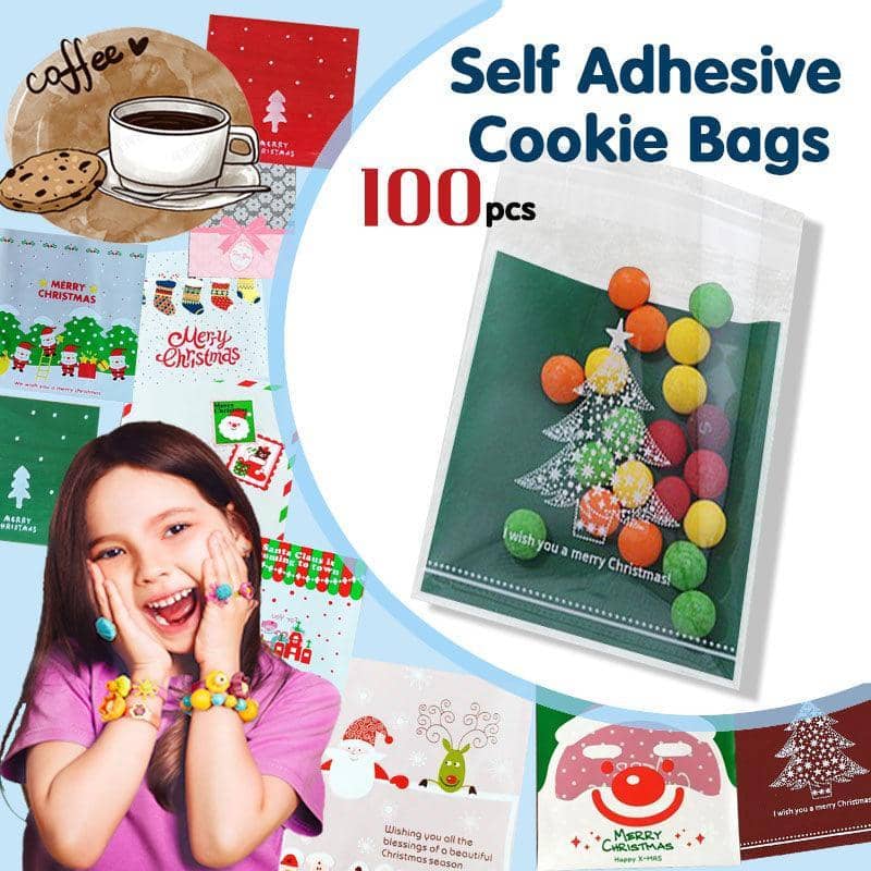 Self Adhesive Christmas Cellophane Treat Bags, Style 11 - Pack of 100 - view 2