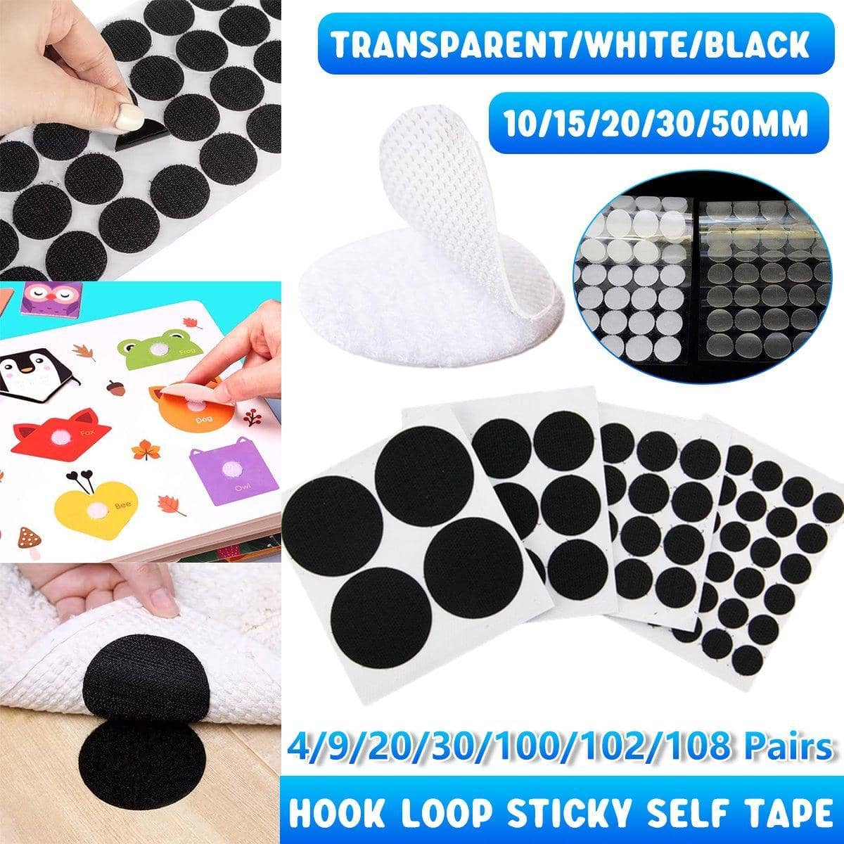 Self-Adhesive Hook and Loop Dots - White, 50mm, Pack of 4 Pairs - view 2