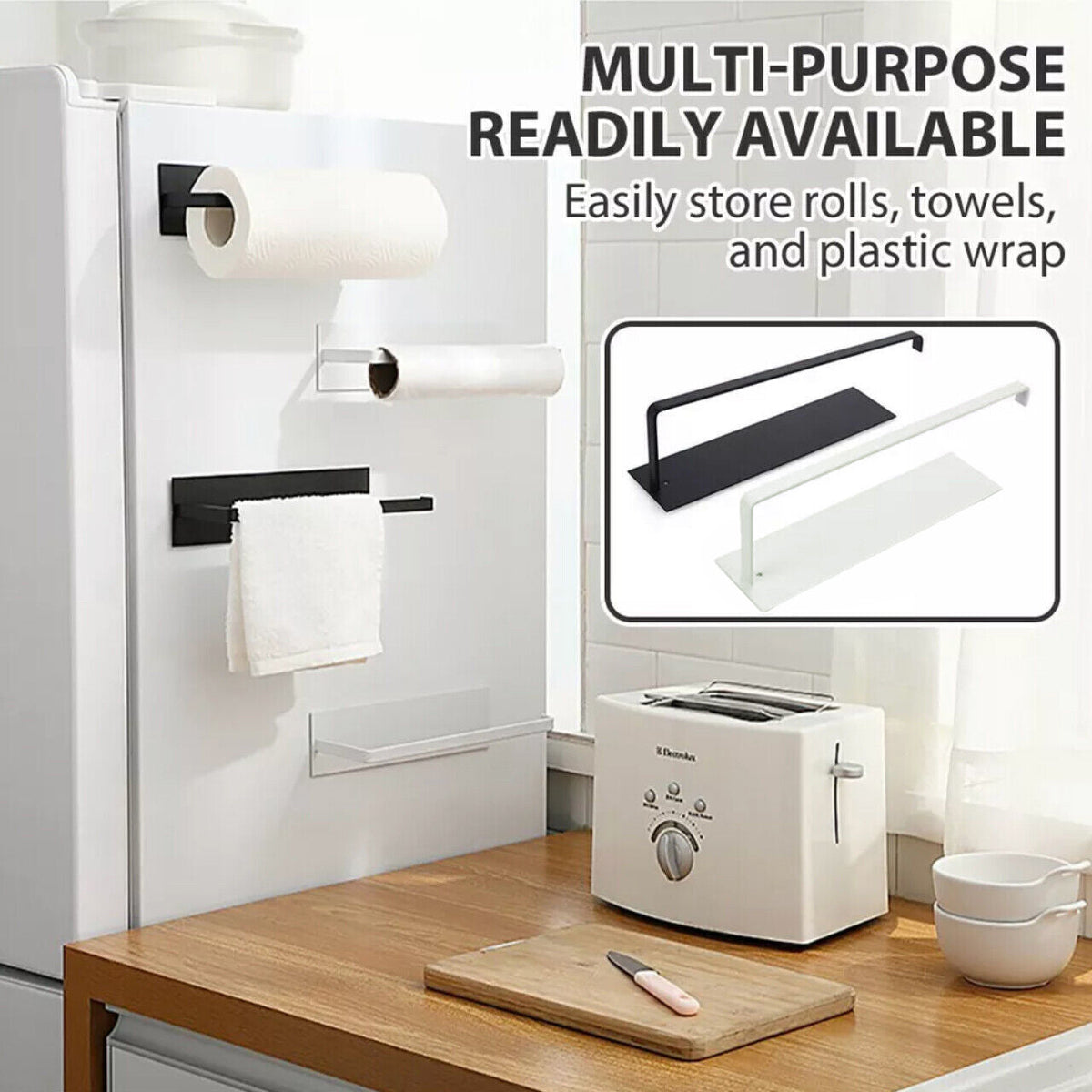 Self-Adhesive Paper Towel Holder Rack for Kitchen Rolls - Black x 2 Units - view 2
