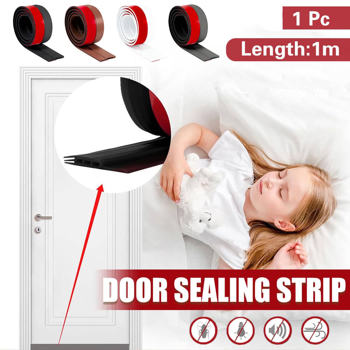 Self Adhesive Silicone Door Seal Strip, 6 m Weather Stripping - Brown - view 2