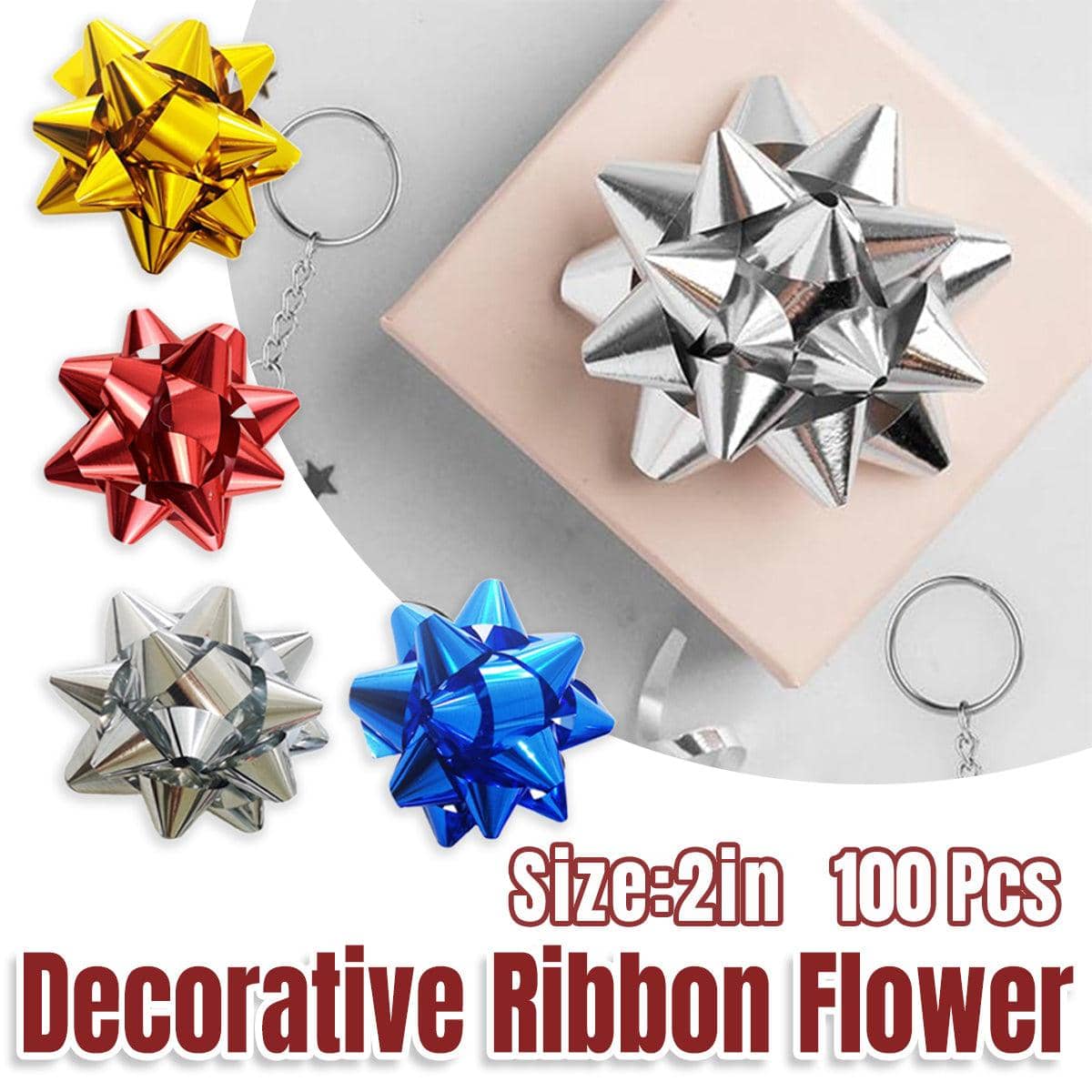 Self-Adhesive Star Ribbon Bows for Gift Wrapping, Pack of 100 - Red - view 2