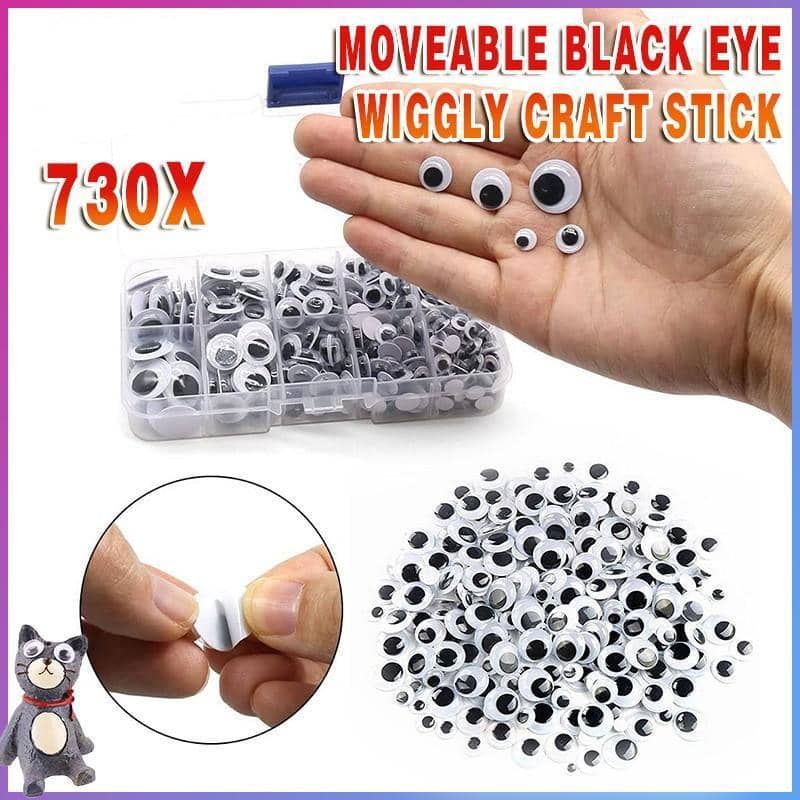 Self-Adhesive Wiggly Googly Eyes for Craft, Moveable Black Eyes, 730 Pieces