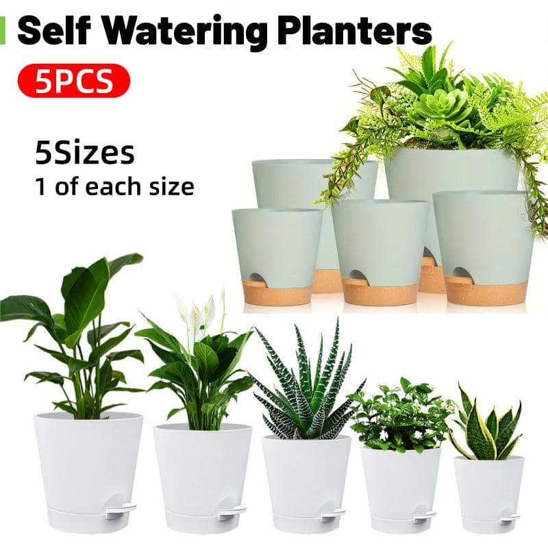 Self-Watering Planters with Cotton Wicks, Pack of 5 - Green - view 2