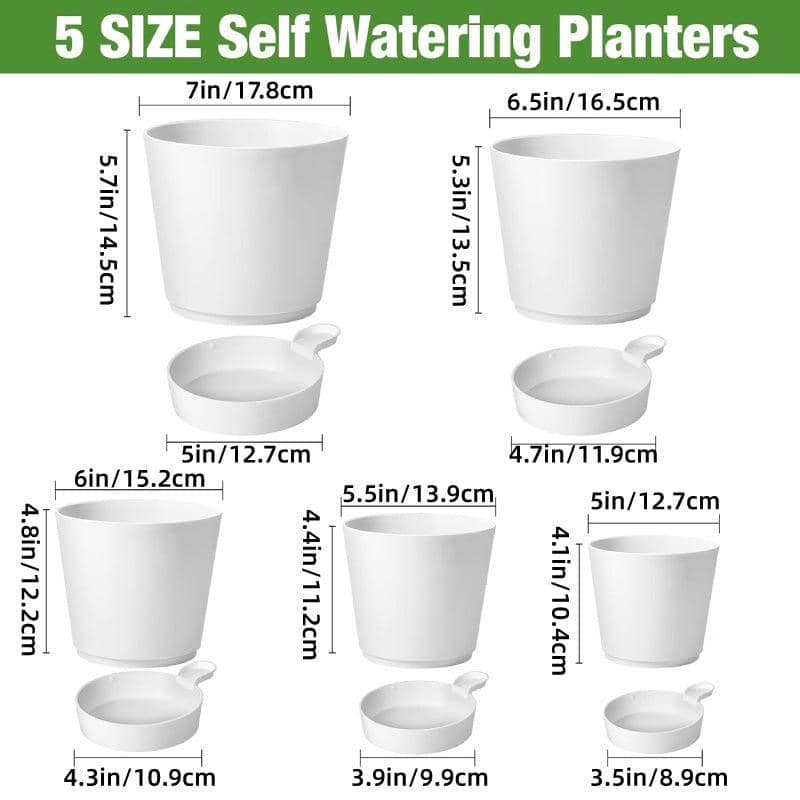 Self-Watering Planters with Cotton Wicks, Pack of 5 - Green - view 4