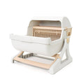 Semi Automatic Cat Litter Box Large Anti Splash Semi Enclosed Kitty Toilet - Beige