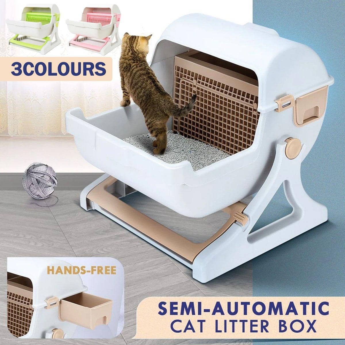 Semi Automatic Cat Litter Box Large Anti Splash Semi Enclosed Kitty Toilet - Beige - view 2