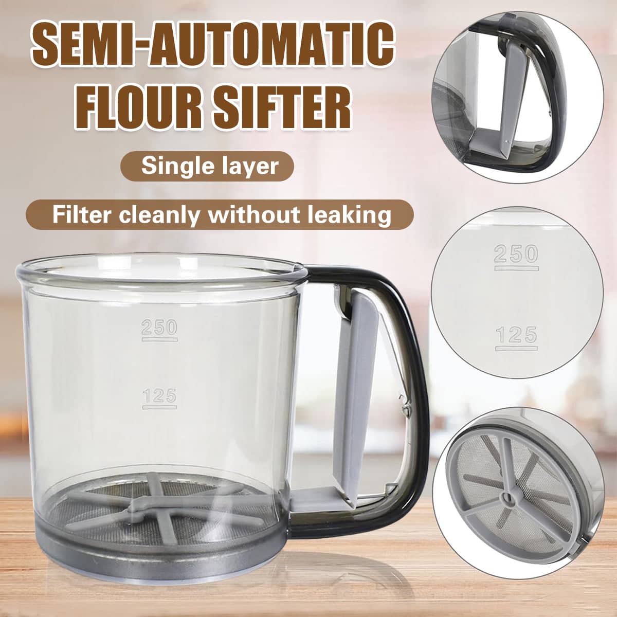 Semi-Automatic Hand-Held Flour Sifter and Baking Powder Sieve