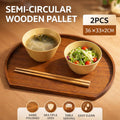 Semi Circular Solid Wood Serving Trays Set of 2 36 cm Brown