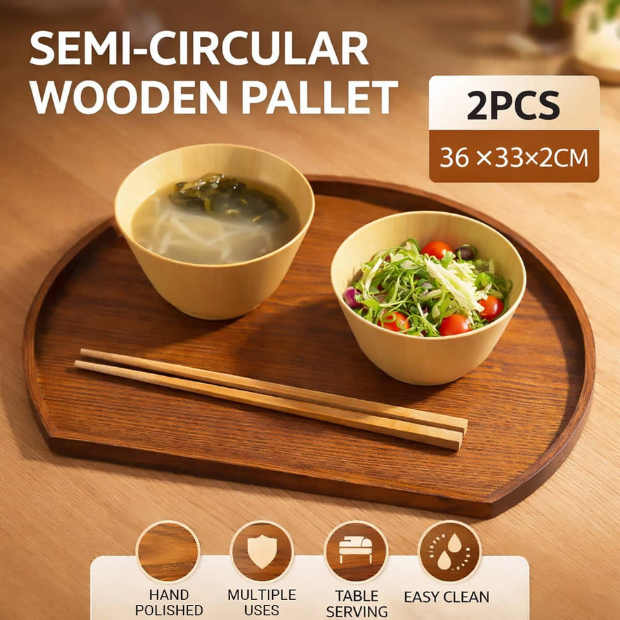 Semi Circular Solid Wood Serving Trays Set of 2 36 cm Brown