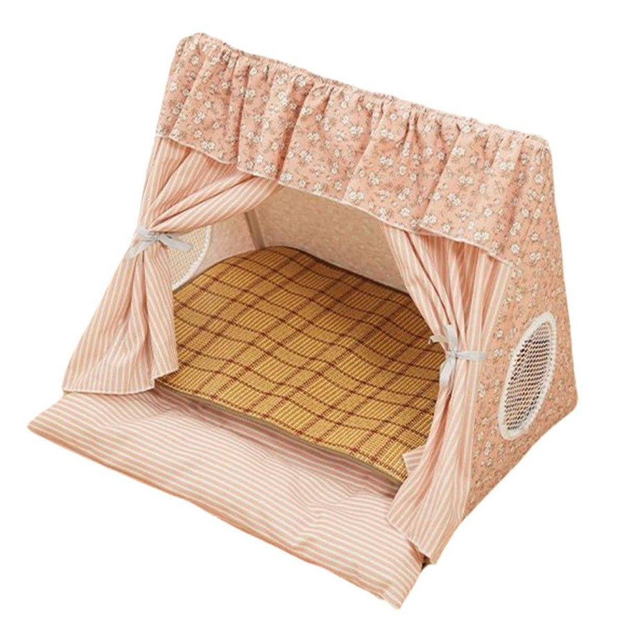 Semi-Closed Cat Tent Pet Bed with Washable Cover - Pink