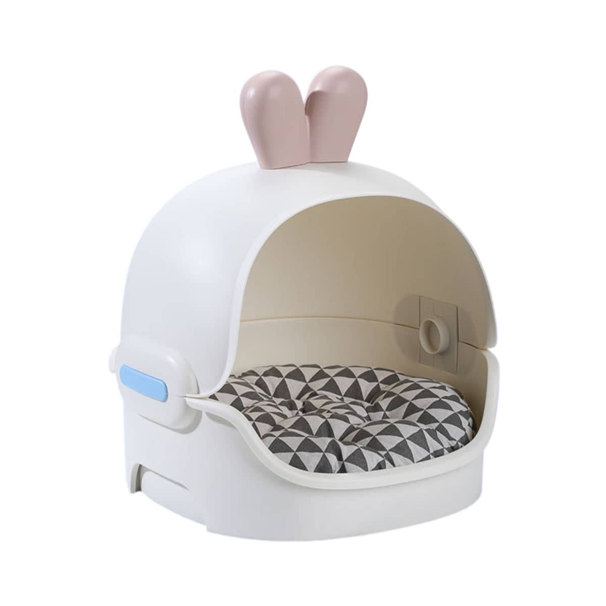 Semi Enclosed Cat Bed with Removable Soft Pad - Rabbit Design, White with Pink Ears (35 x 35 x 45 cm)