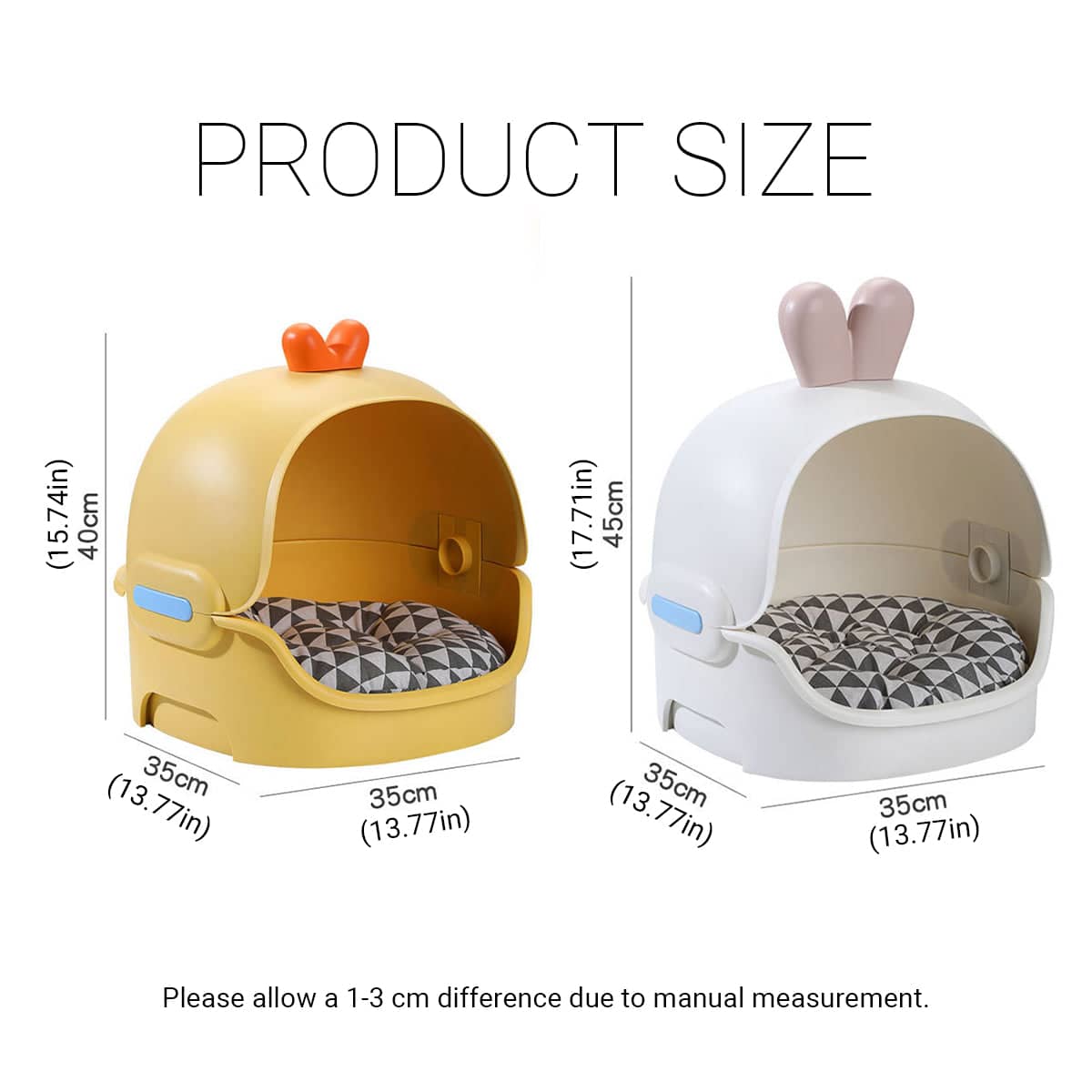 Semi Enclosed Cat Bed with Removable Soft Pad - Rabbit Design, White with Pink Ears (35 x 35 x 45 cm) - view 4