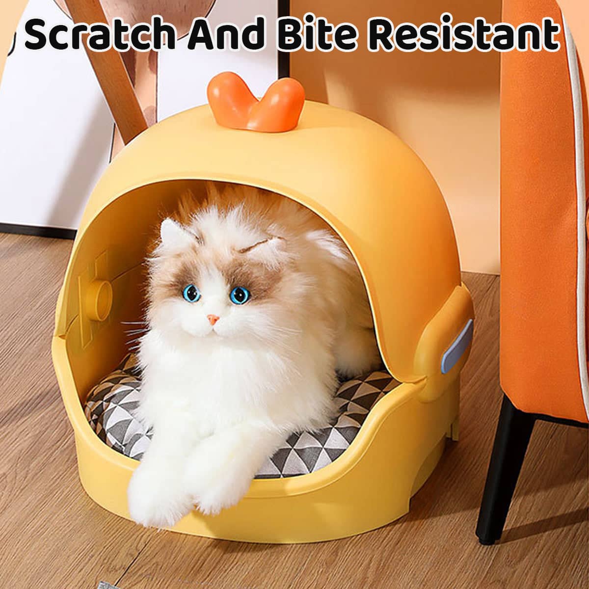 Semi Enclosed Cat Bed with Removable Soft Pad - Rabbit Design, White with Pink Ears (35 x 35 x 45 cm) - view 5