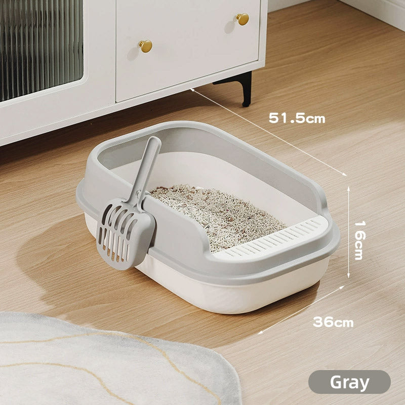 Semi-Enclosed Easy-Clean Cat Litter Box, 12L - Grey and White