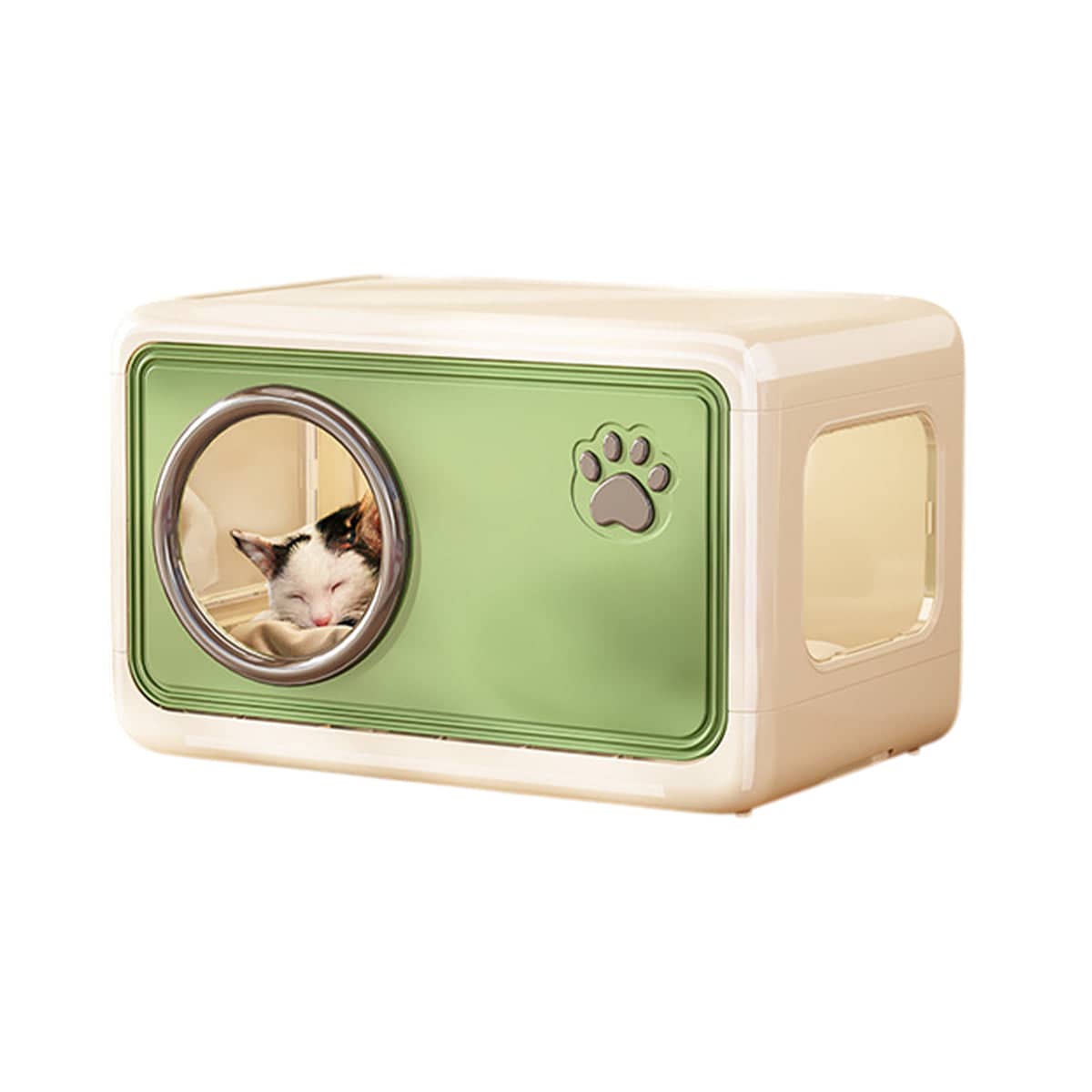 Semi-Enclosed Indoor Cat House with Round Porthole, 46.5 x 30.5 x 30 cm - Green