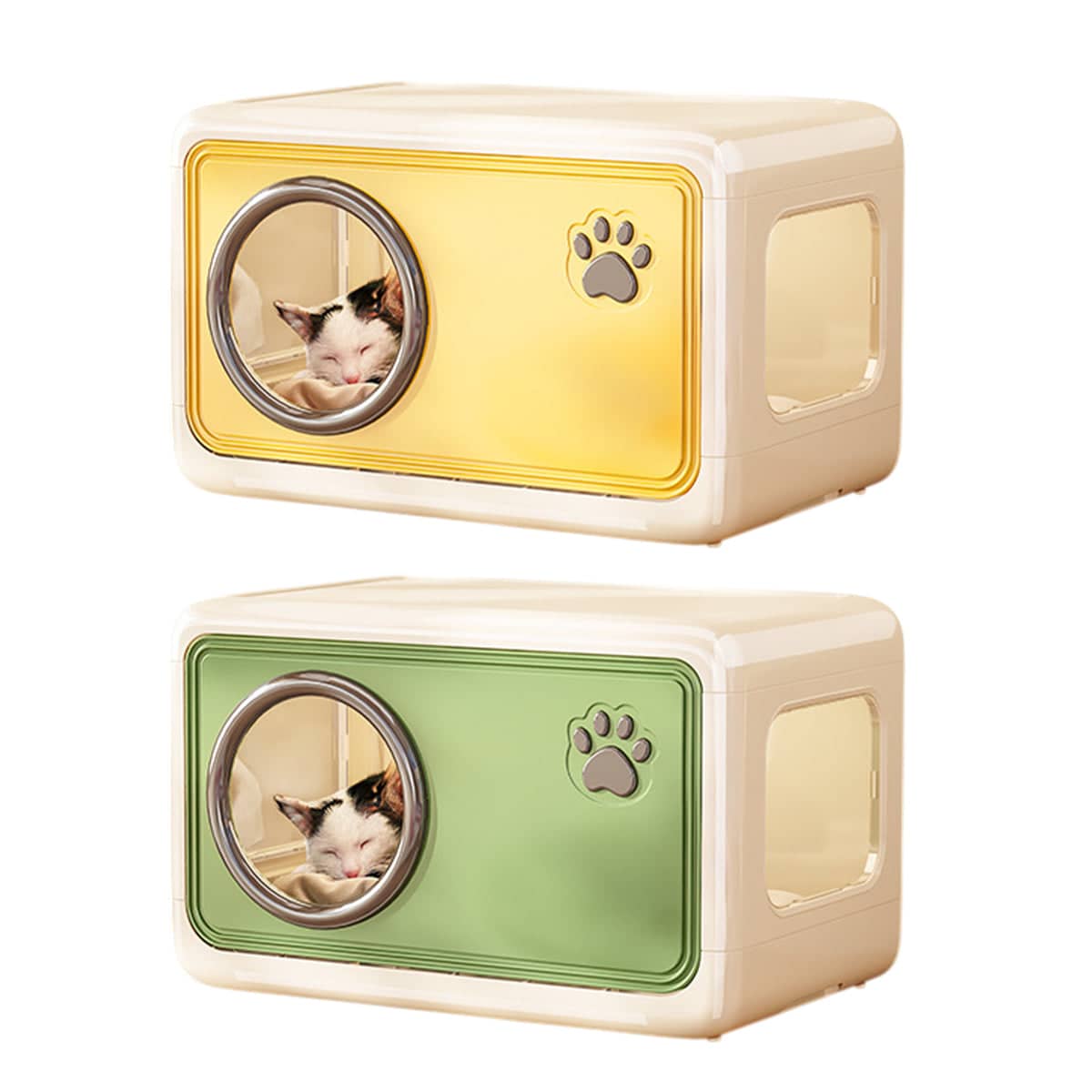 Semi-Enclosed Indoor Cat House with Round Porthole, 46.5 x 30.5 x 30 cm - Green - view 3