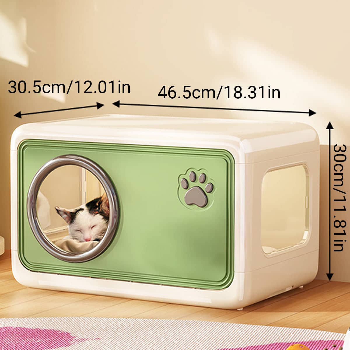 Semi-Enclosed Indoor Cat House with Round Porthole, 46.5 x 30.5 x 30 cm - Green - view 4