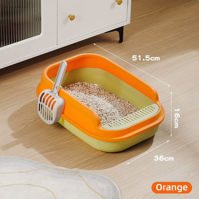 Semi-Enclosed Large Cat Litter Box with Scoop, 12L - Orange and Green