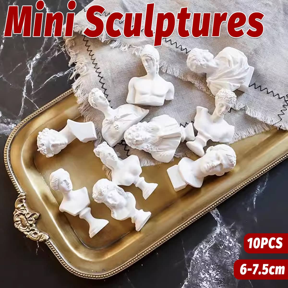 Set of 10 Mini Resin Classical Bust Desktop Sculptures in White