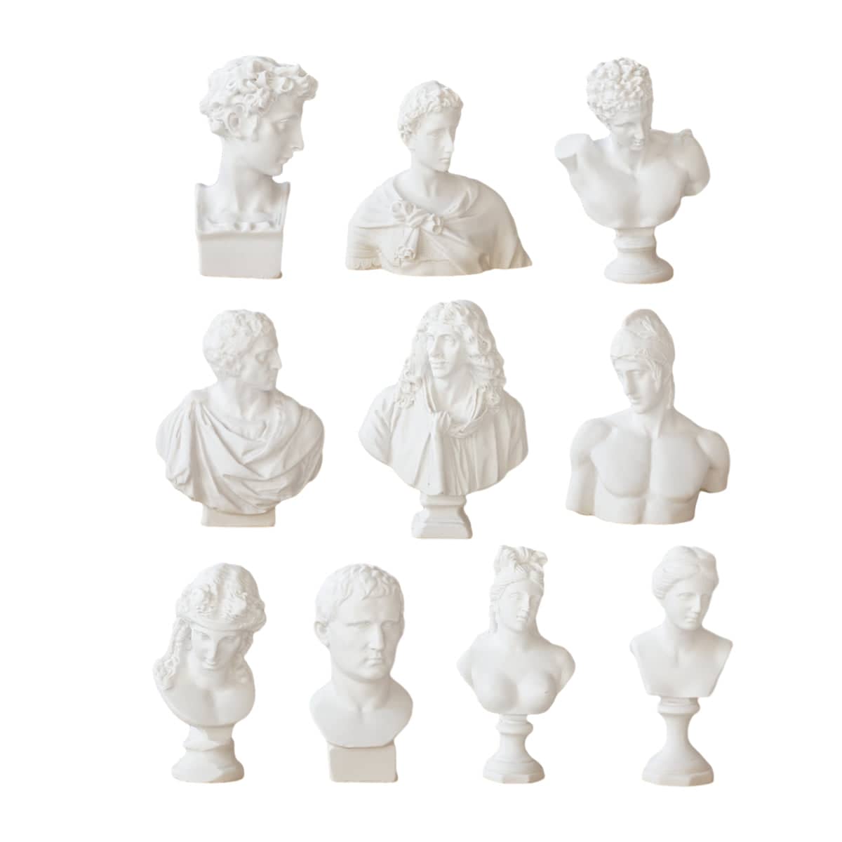 Set of 10 Mini Resin Classical Bust Desktop Sculptures in White - view 2