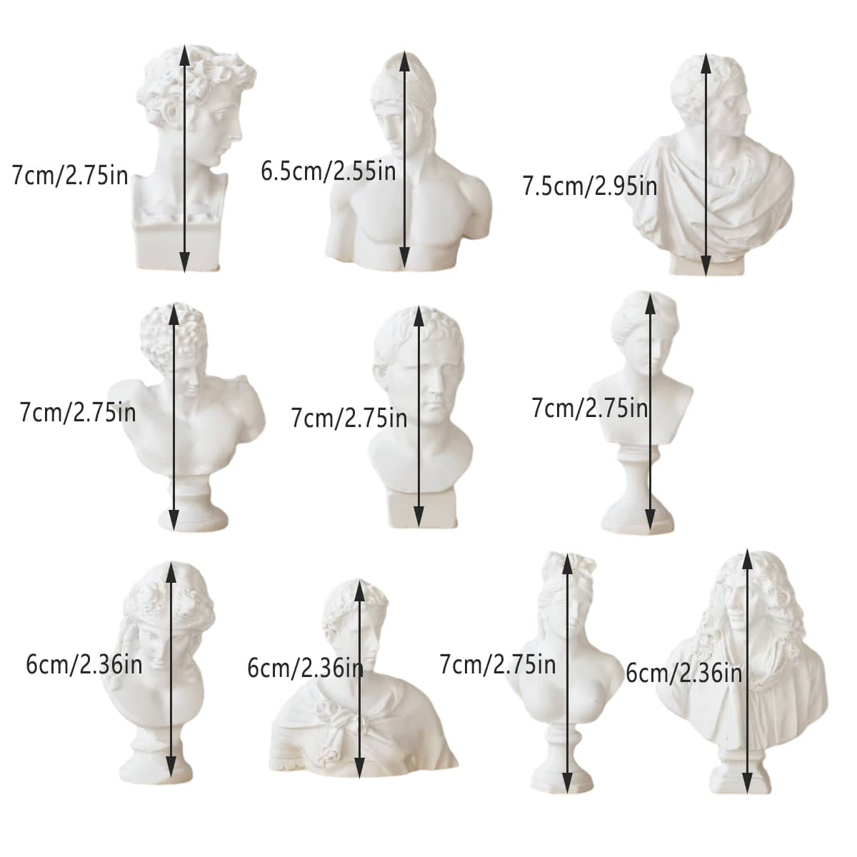 Set of 10 Mini Resin Classical Bust Desktop Sculptures in White - view 3