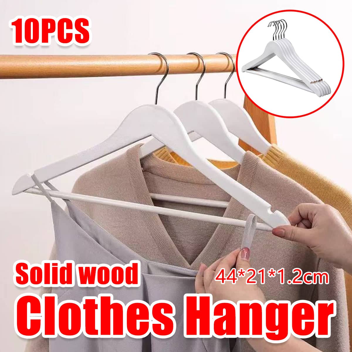Set of 10 Wooden Suit Hangers for Coats, Jackets, Dress Pants and Skirts