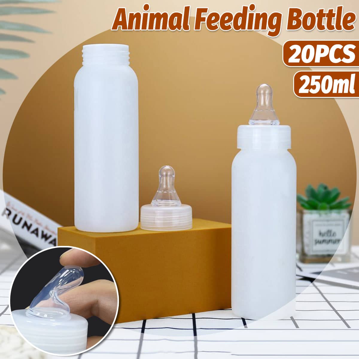 Set of 20 Animal Feeding Bottles 250 ml with Silicone Teats for Lambs and Calves