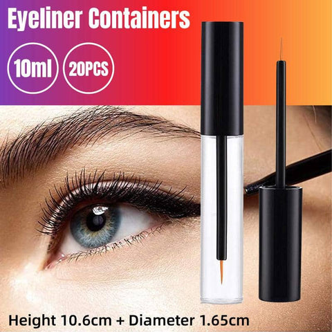 Set of 20 Empty Refillable Liquid Eyeliner Tubes 10 ml with Fine Brush Tip