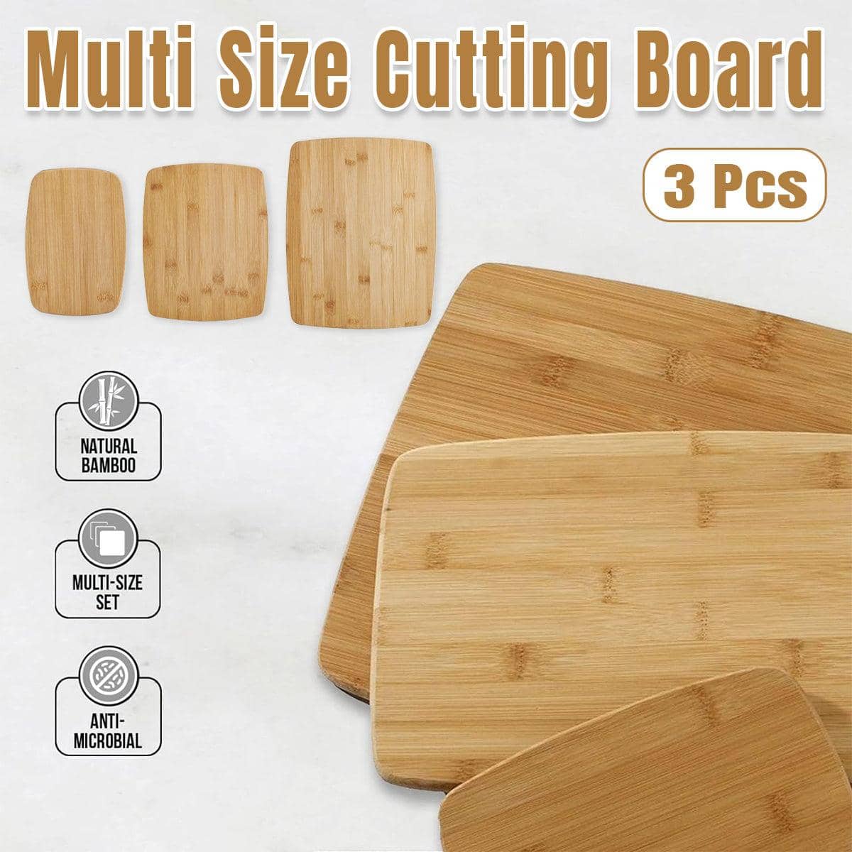 Set of 3 Bamboo Cutting Boards, Multi Size Kitchen Chopping Boards