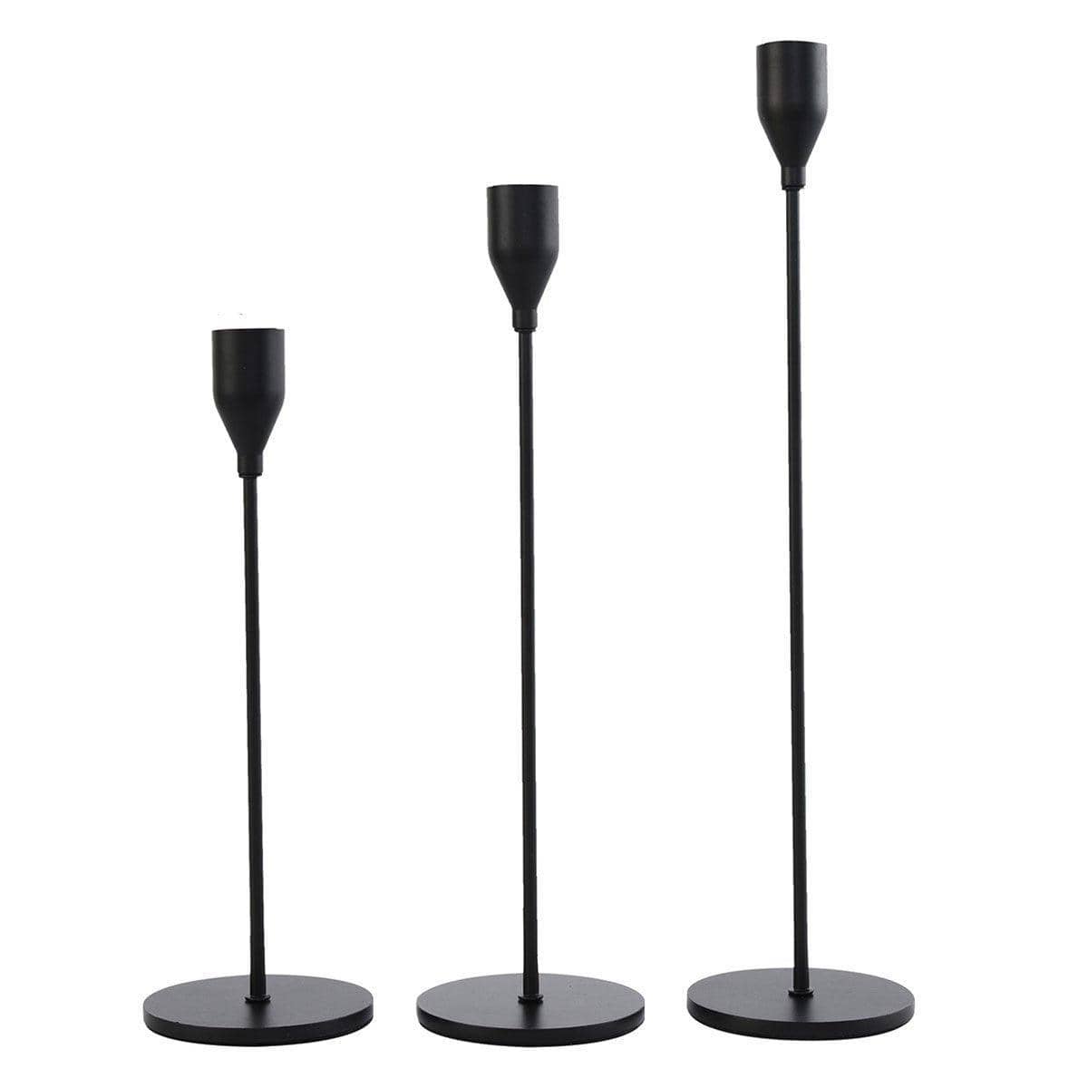 Set of 3 Decorative Candlestick Holders for Taper Candles - Black
