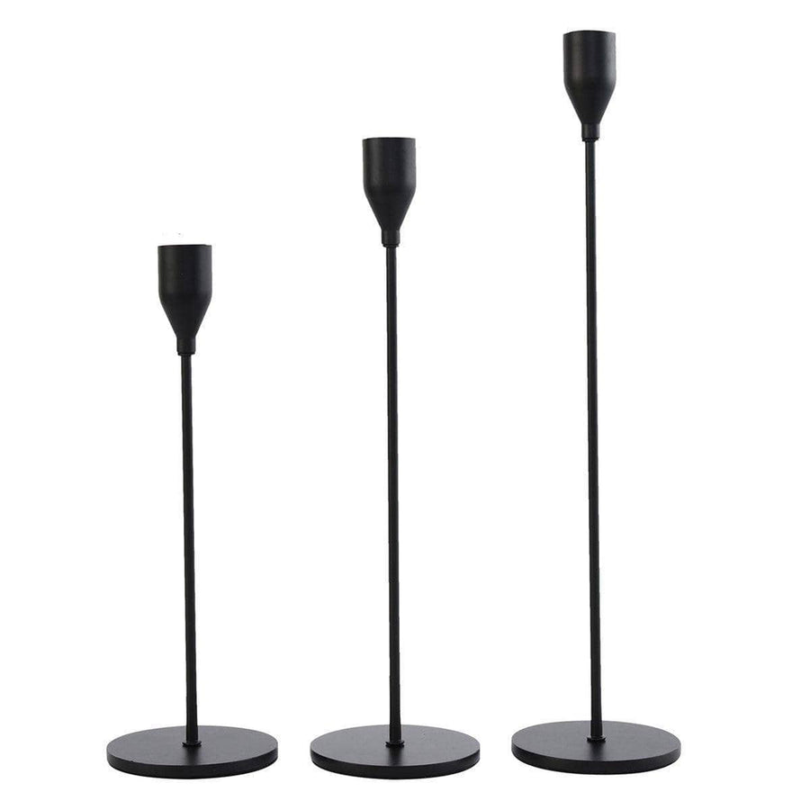 Set of 3 Decorative Candlestick Holders for Taper Candles - Black