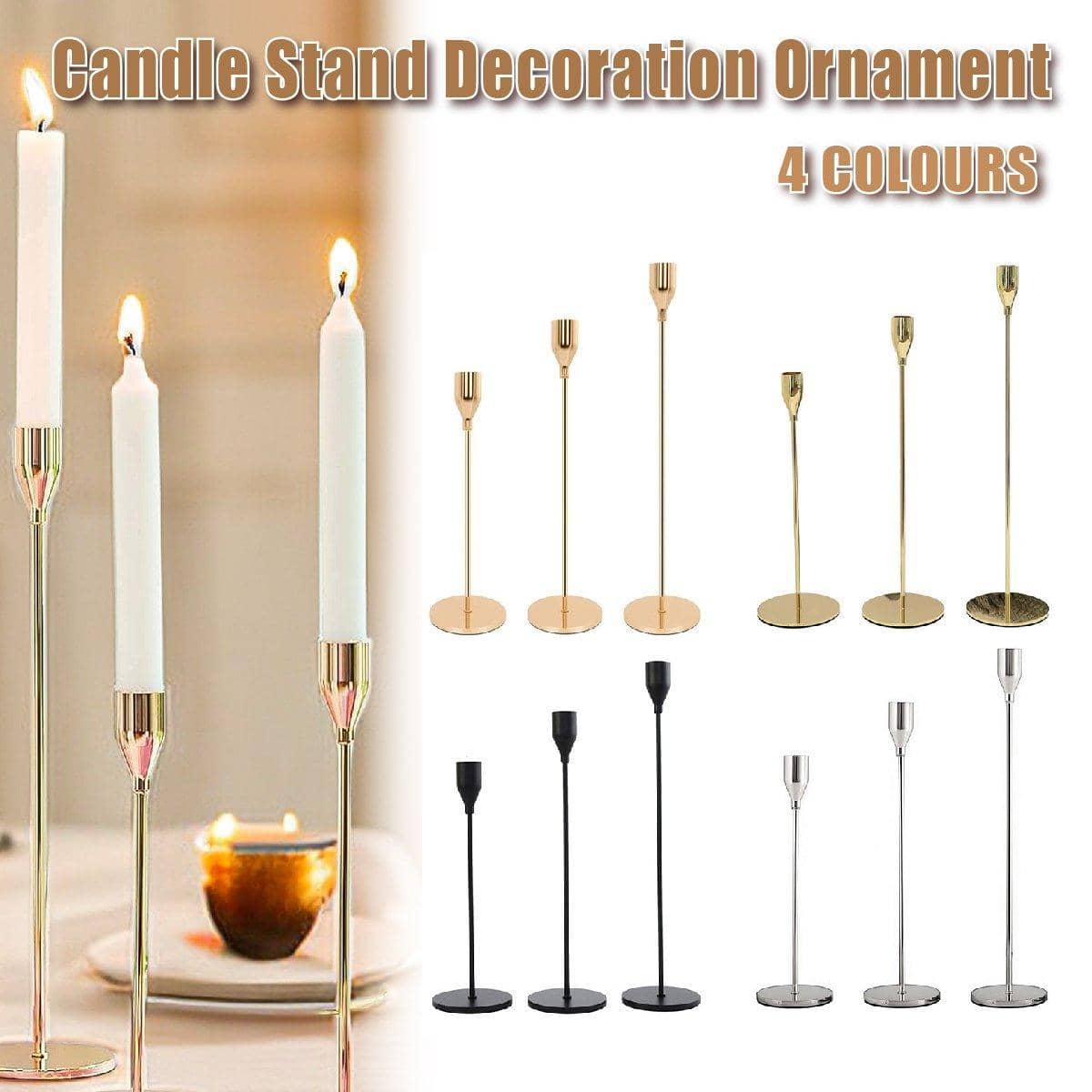 Set of 3 Decorative Candlestick Holders for Taper Candles - Black - view 2