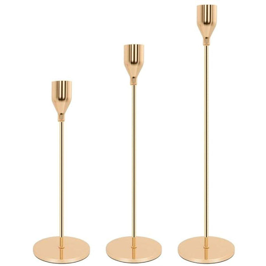 Set of 3 Decorative Candlestick Holders for Taper Candles - French Gold