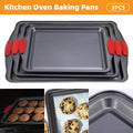 Set of 3 Nonstick Carbon Steel Baking Trays, Rectangular Cookie Sheets and Cake Pans for Oven