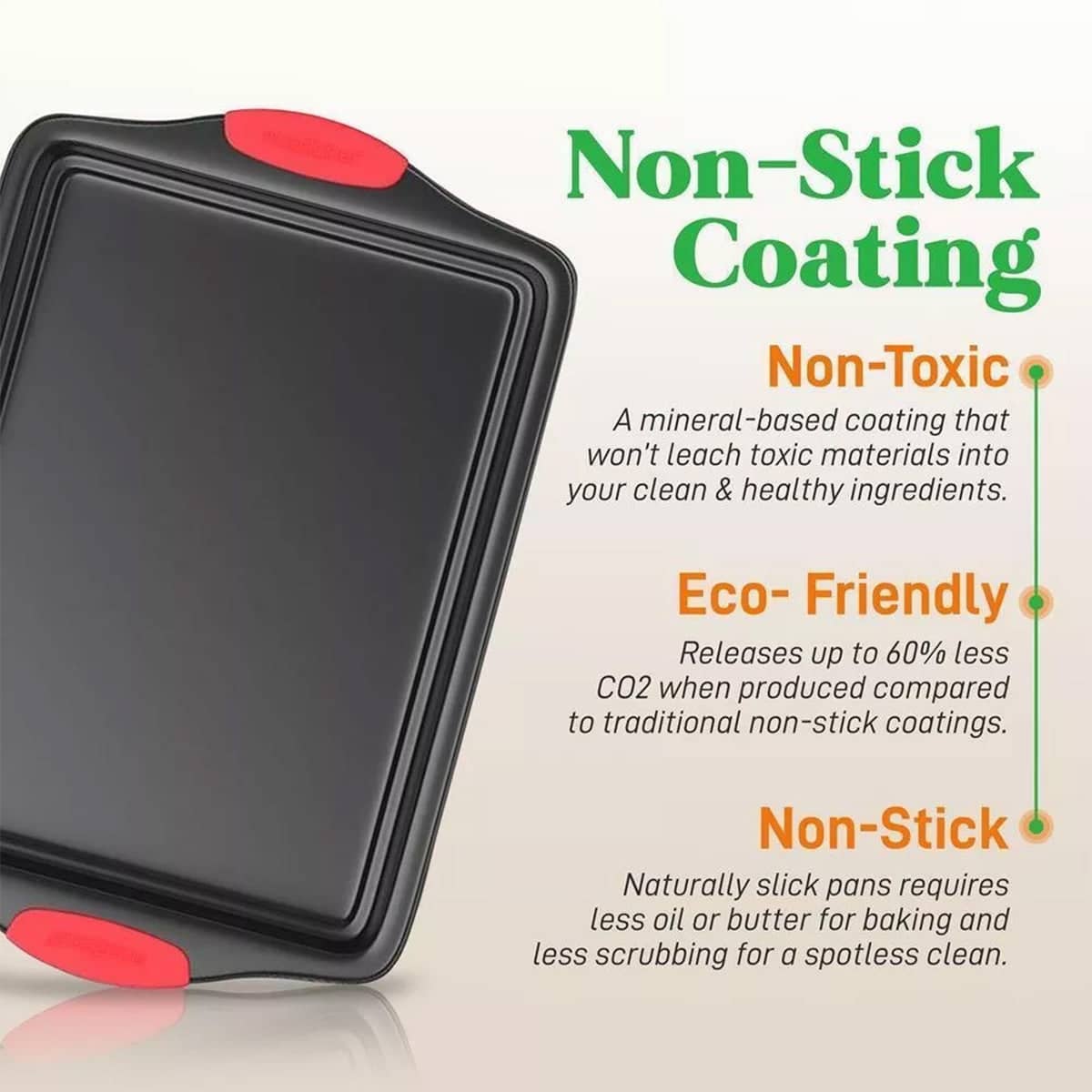 Set of 3 Nonstick Carbon Steel Baking Trays, Rectangular Cookie Sheets and Cake Pans for Oven - view 5