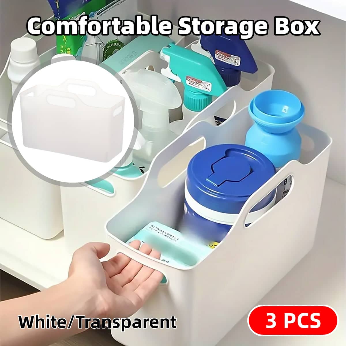 Set of 3 Portable PE Storage Baskets with Handles - Clear - view 2
