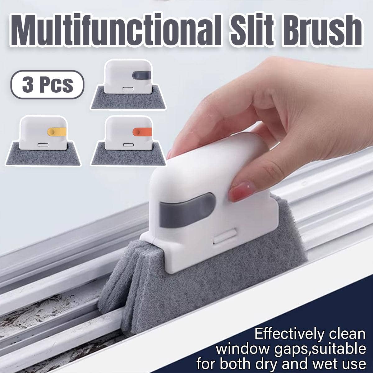 Set of 3 Window Groove Cleaning Brushes with Scraper for Tracks, Sills and Door Recesses