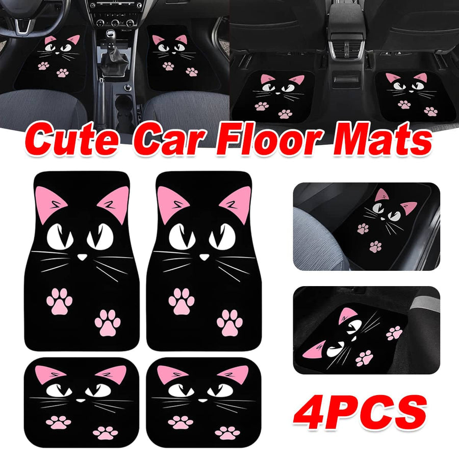 Set of 4 Car Floor Mats with Cute Cat Design, Anti Slip and Waterproof