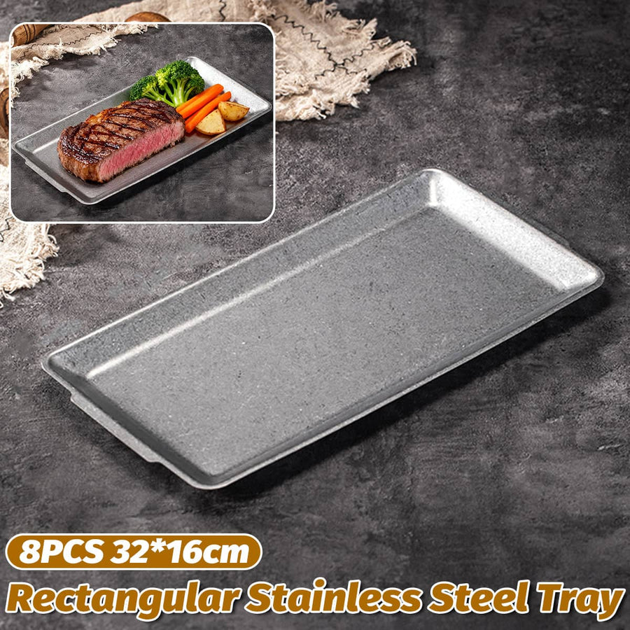 Set of 4 Grey Rectangular Stainless Steel Serving Trays for Kitchen and Dining