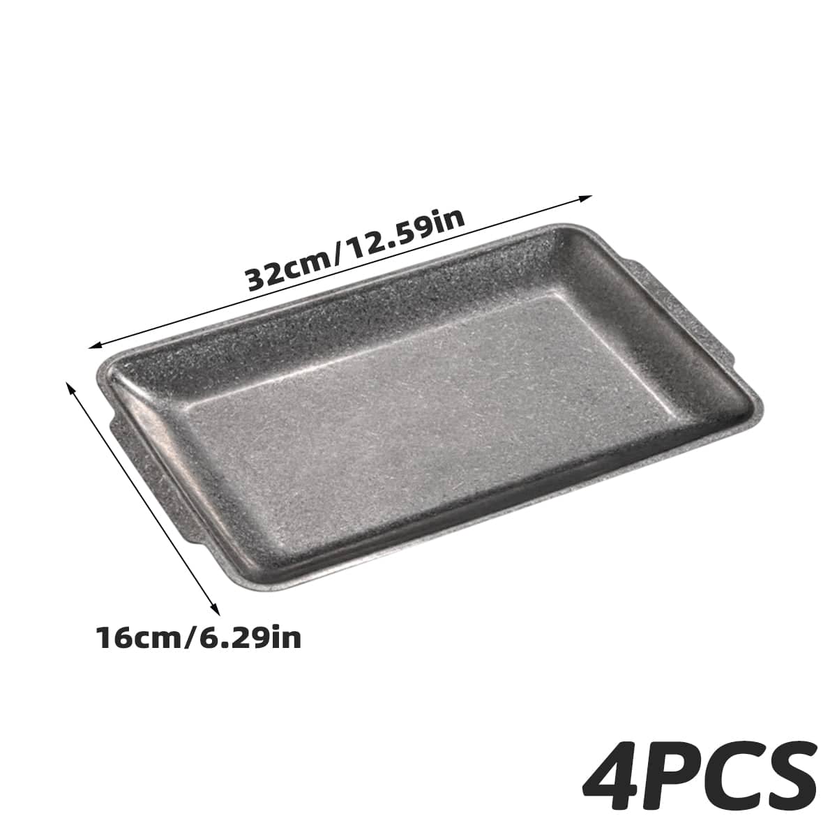 Set of 4 Grey Rectangular Stainless Steel Serving Trays for Kitchen and Dining - view 3